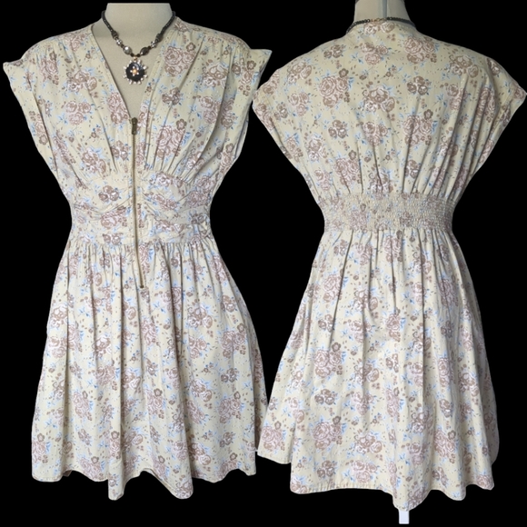 H& M Designer Base Floral Flare Dress 100*% Cotton Size 10 - Picture 4 of 16